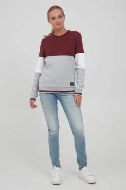 OXMO Sweatshirts Sweatshirt Omaya Dames Grijs Gemêleerd / Wijnrood -Oxmo Winkel 390baa8f9058ce083ad366c3806908f9