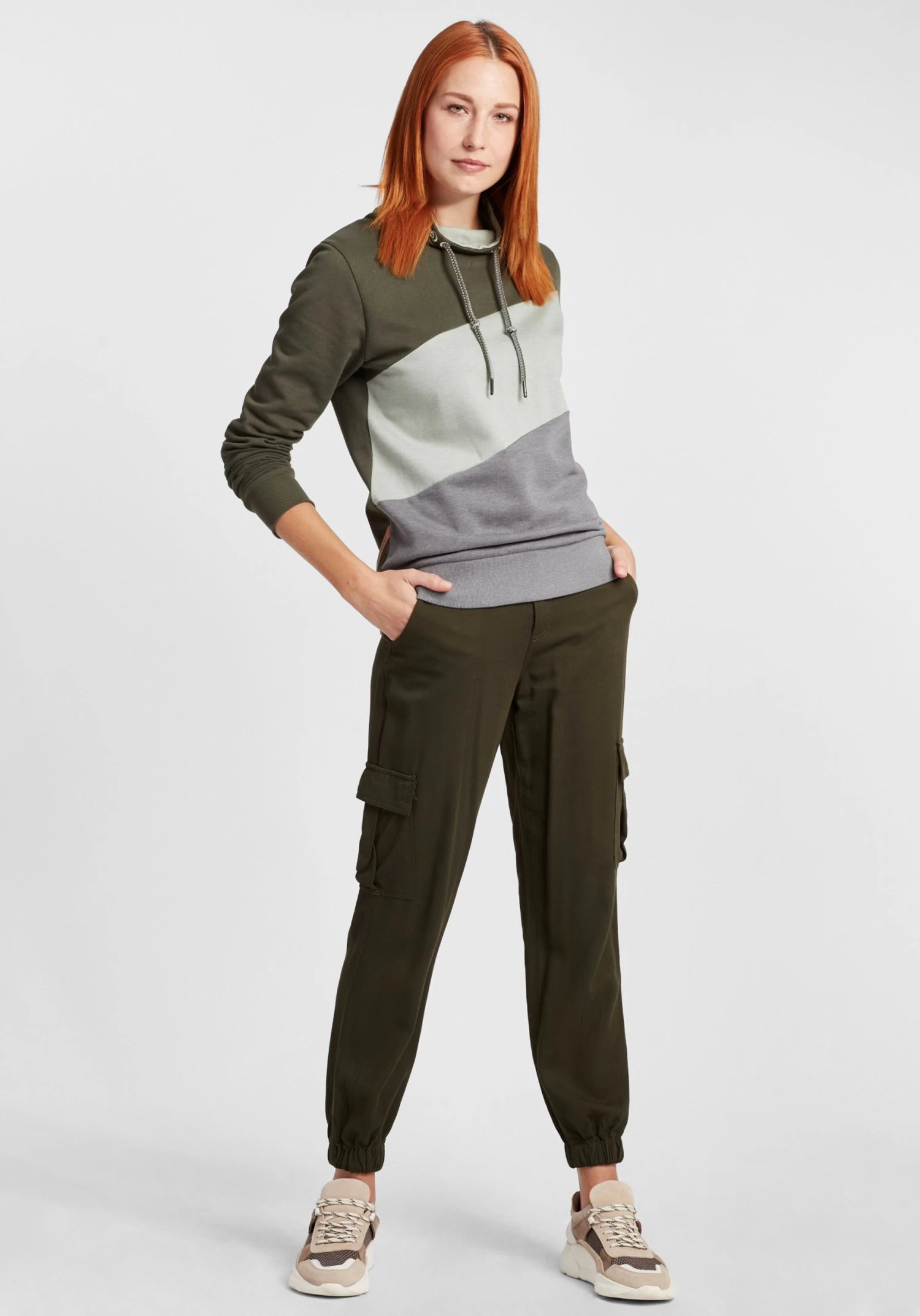 OXMO Truien Trui Agda Dames Grijs / Olijfgroen 5 OXMO Truien Trui Agda Dames Grijs / Olijfgroen - Afbeelding 3