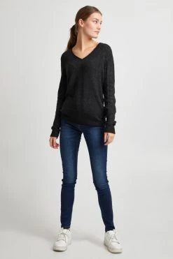 OXMO Fijngebreide Truien Trui Ilva Dames Donkergrijs -Oxmo Winkel 694e7e5877d24345a14638b6fcbd5b9d