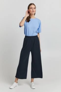 OXMO Pantalons Wide Leg Broek OXBryndis Dames Donkerblauw / Blauw Gemêleerd -Oxmo Winkel 7fc65baf85766ece76417e04a463f451