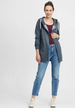 OXMO Sweatvesten Sweatvest Vicky Zip Hood Long Dames Blauw -Oxmo Winkel 827e87527609aeb88297a815e7d875d0