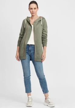 OXMO Sweatvesten Sweatvest Vicky Zip Hood Long Dames Groen -Oxmo Winkel 89a578e66d1058343f77b0a6e0569945