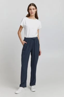 OXMO Pantalons Loosefit Broek Elida Dames Blauw Gemêleerd -Oxmo Winkel 94623d36f9b562453c354c81817912c8