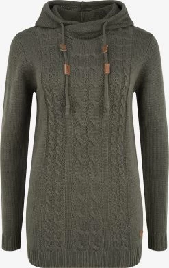 OXMO Hoodies Trui Cable Dames Olijfgroen