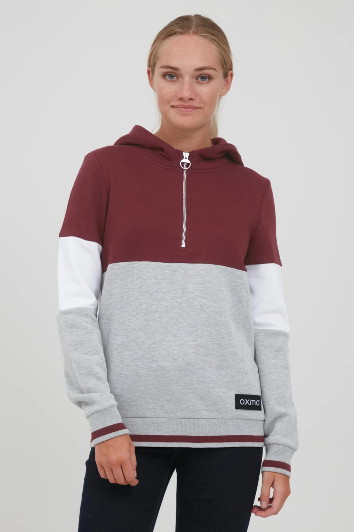 OXMO Hoodies Sweatshirt Omara Dames Grijs Gemêleerd / Wijnrood 4 OXMO Hoodies Sweatshirt Omara Dames Grijs Gemêleerd / Wijnrood - Afbeelding 2