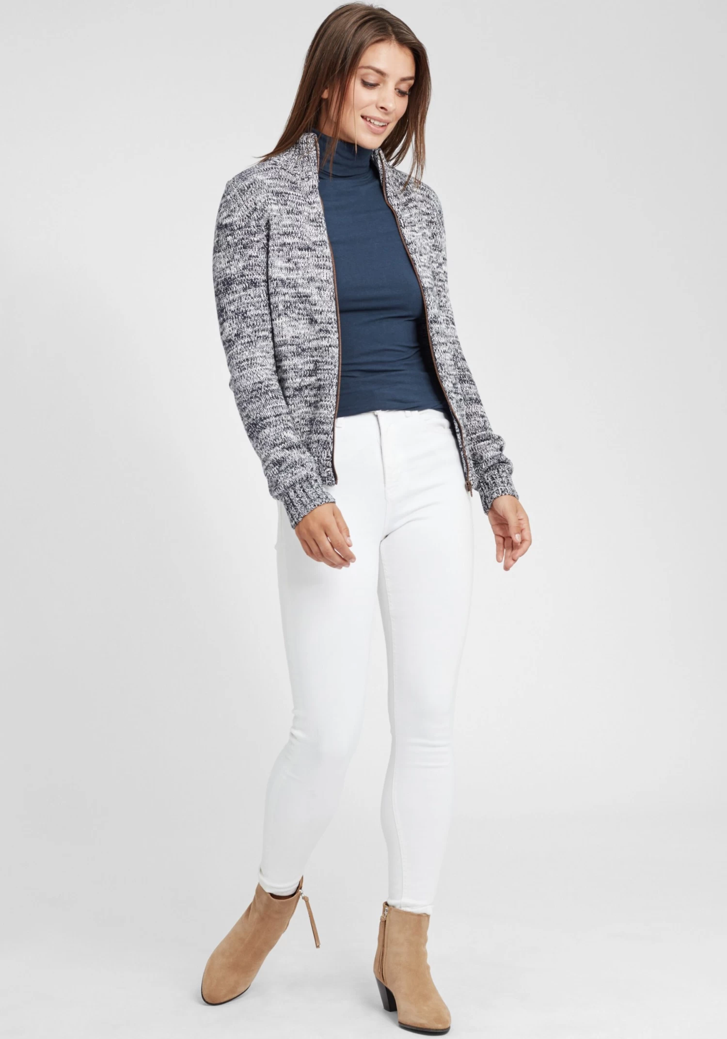 OXMO Vesten Gebreid Vest Dames Blauw / Grijs 5 OXMO Vesten Gebreid Vest Dames Blauw / Grijs - Afbeelding 3