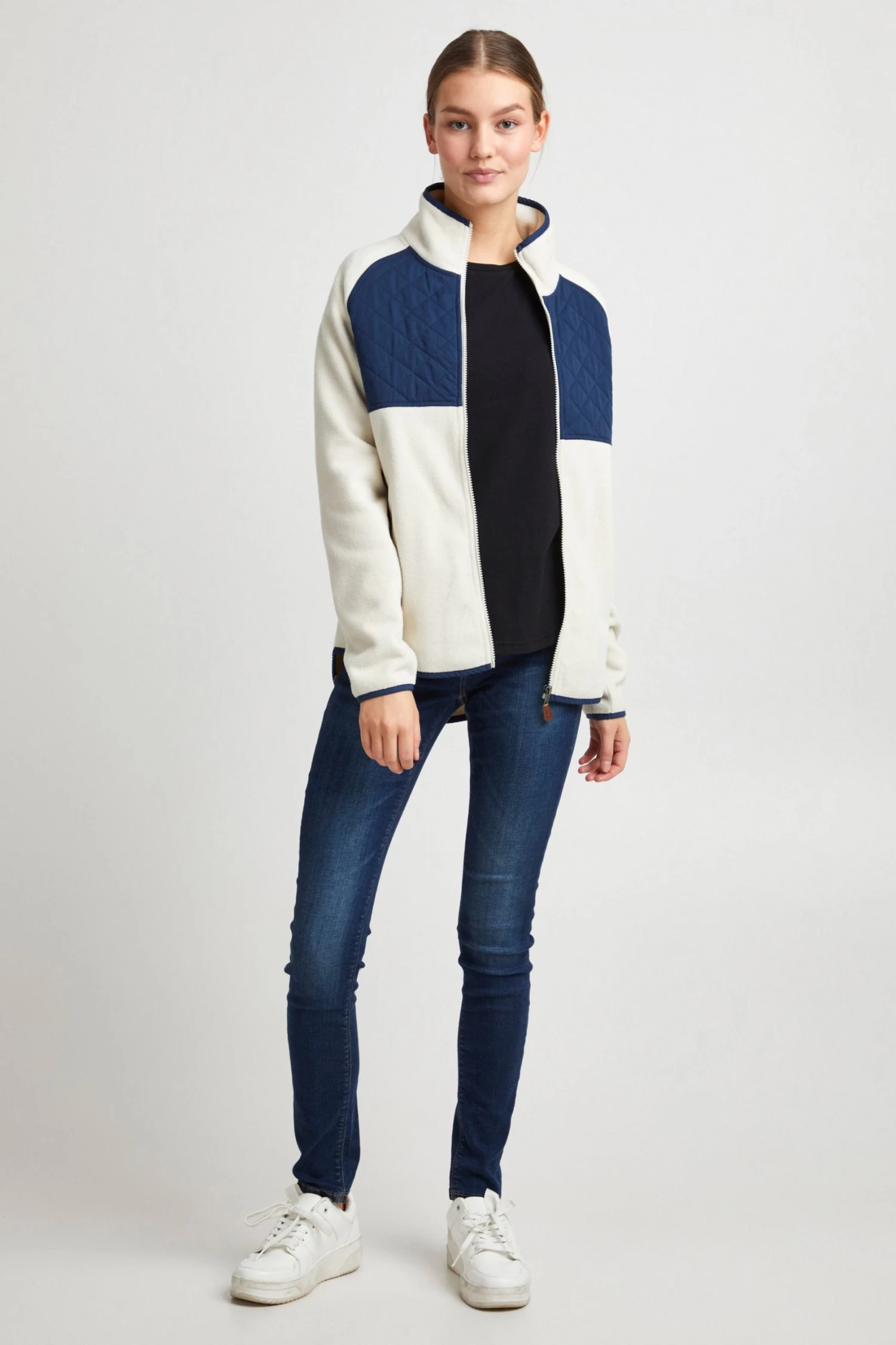 OXMO Sweatvesten Sweatvest MALIN Dames Beige / Donkerblauw 5 OXMO Sweatvesten Sweatvest MALIN Dames Beige / Donkerblauw - Afbeelding 3